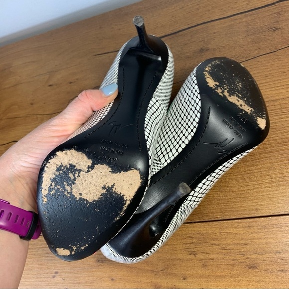 Giuseppe Zanotti Monochrome Printed Italian Leather Peep Toe Pumps Heels 7.5 - Picture 9 of 13